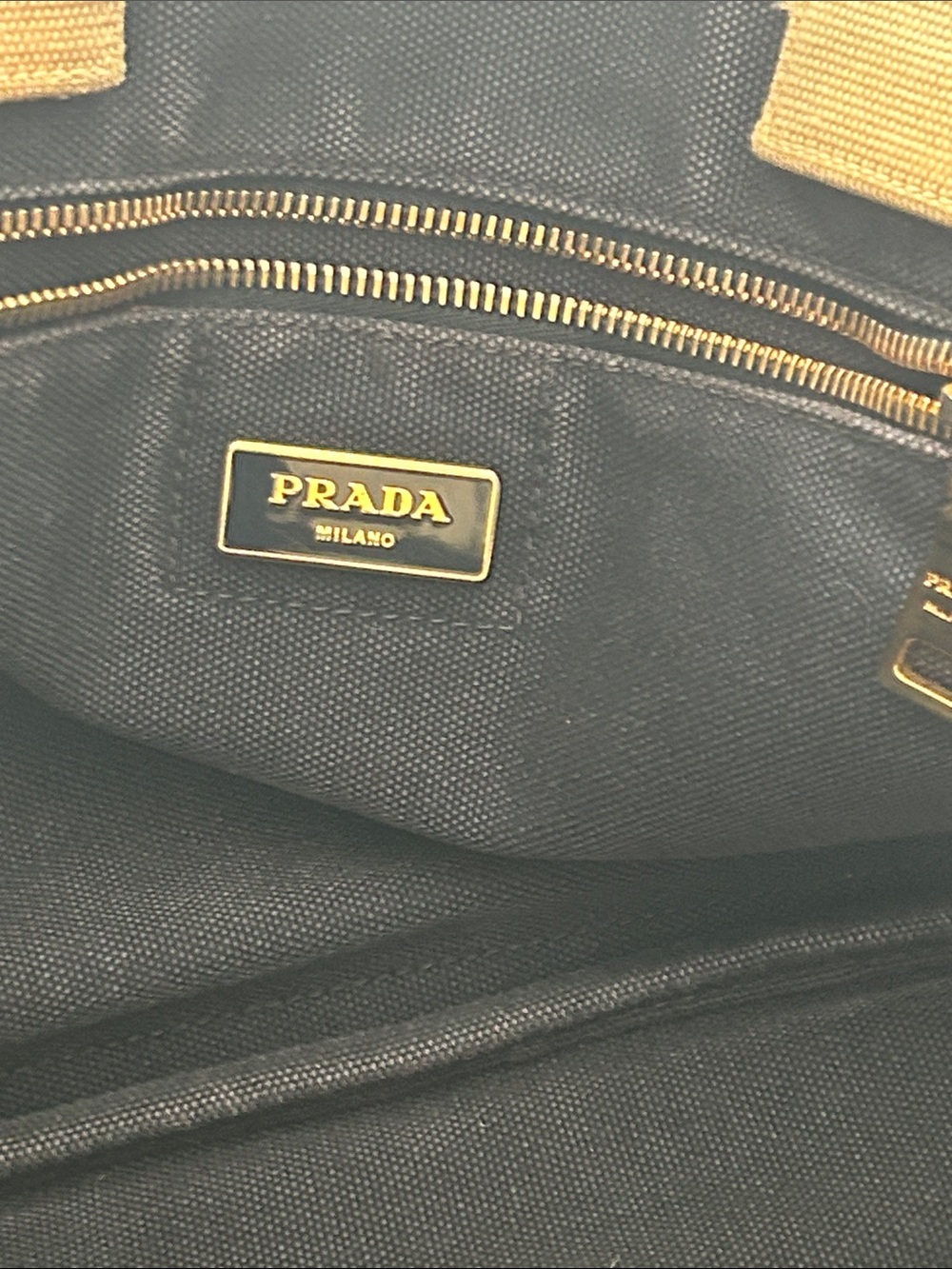 Prada Striped Canvas Tote in Red, Navy & Brown - Picture 6 of 10